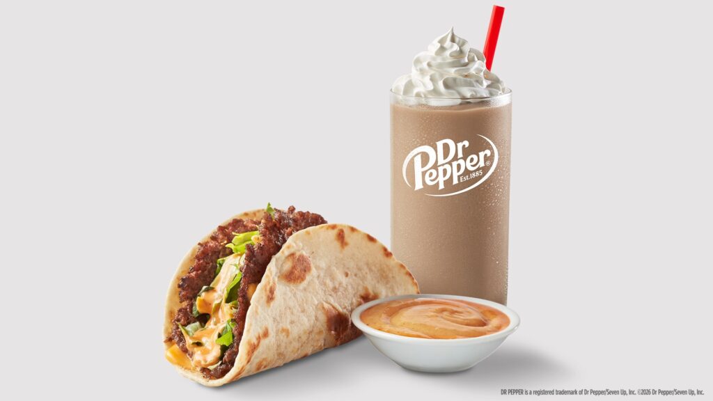 Freddy's Dr Pepper Frost with a Steakburger Taco