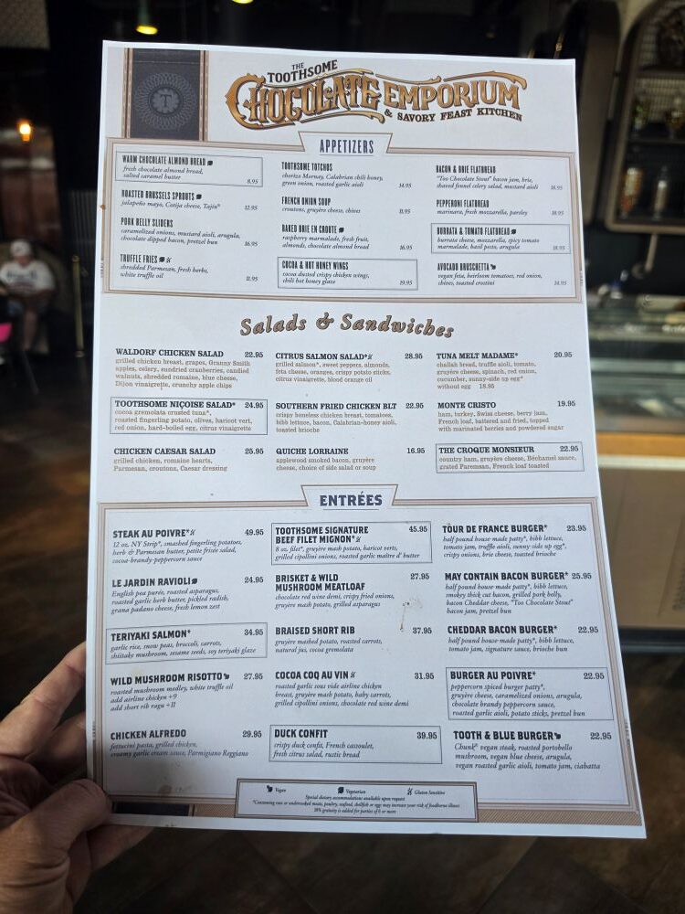 Toothsome Chocolate Emporium Menu