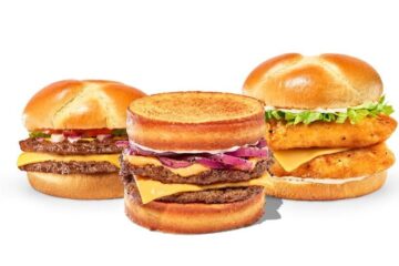 $3 Double Sandwich promotional photos showing three sandwiches
