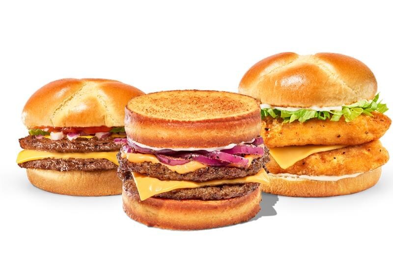 $3 Double Sandwich promotional photos showing three sandwiches