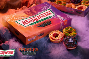 Krispy Kreme Masters of the Universe colorful box showing the three limited-time doughntus