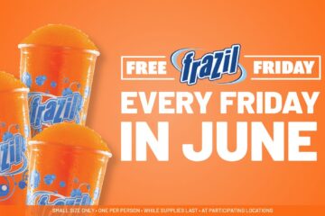 Promotional image for Free Frazil Fridays showing an orange slushie