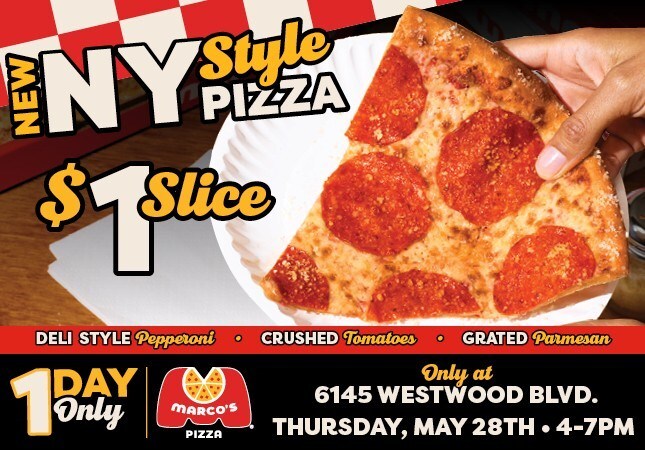 Promotional photo for Marco's Ny Style Pizza pop-up in Orlando