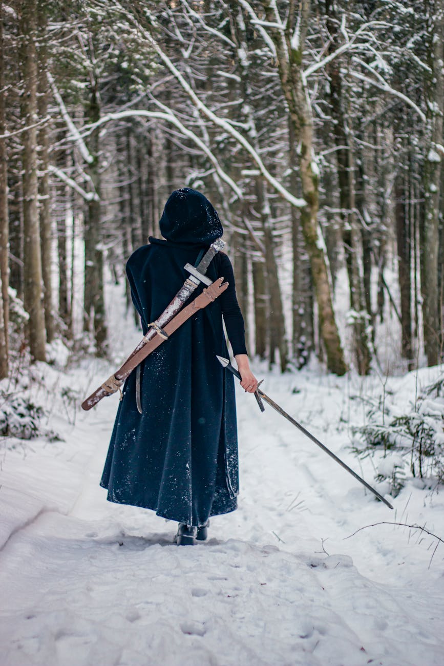 a woman holding a sword