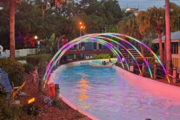 Glowing lights shown above the lazy river
