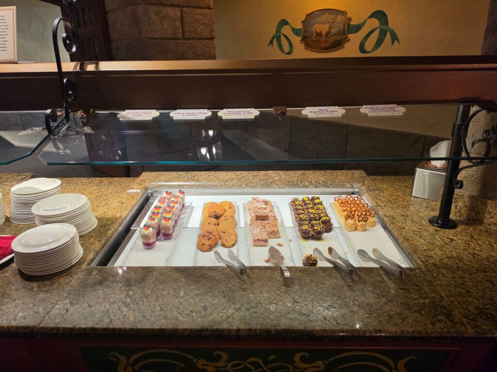 buffet line showing various desserts