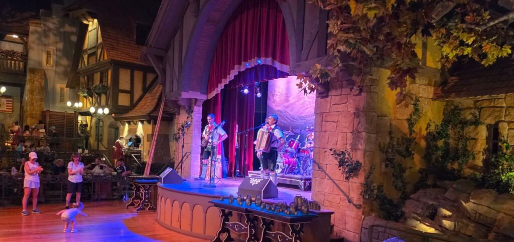 Biergarten Epcot review - view of the band playing for the guests