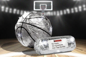 Chipotle Free Burrito Campaign promotional image showing a burrito and a basketball wrapped in foil