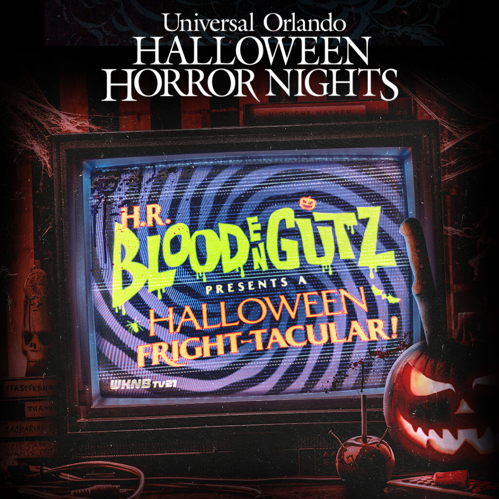 Halloween Horror Nights 2026 promotional image for H.R. Bloodengutz Presents: A Halloween Fright-Tacular!