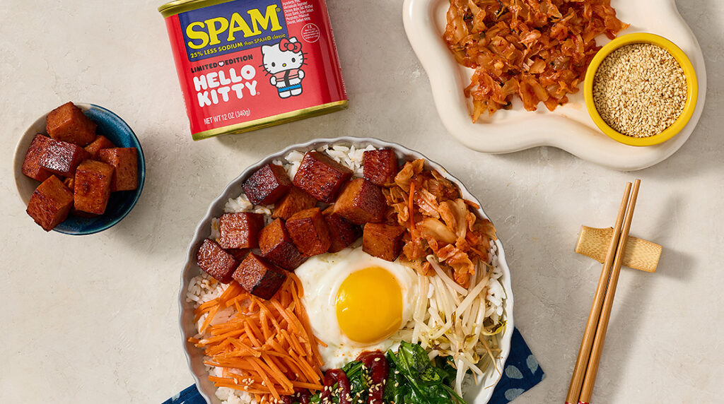 Hello Kitty SPAM Can displayed with a dish made with the Spam