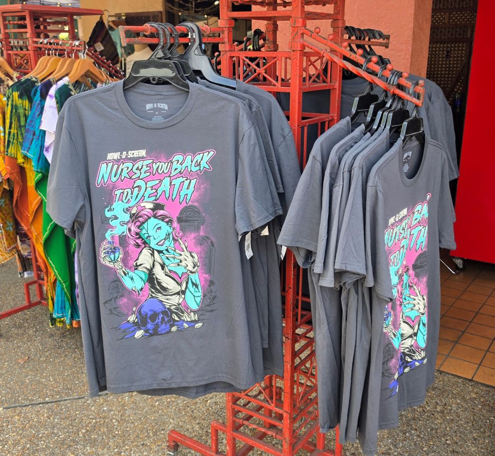 Official Busch Gardens Howl-O-Scream t-shirt with a zombie nurse graphic and the text Nurse You Back to Death.