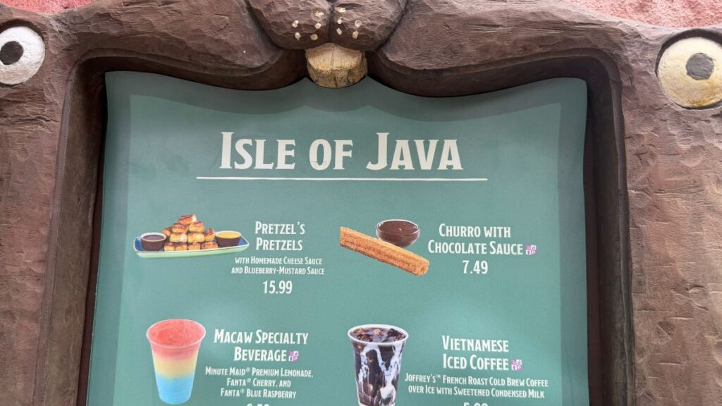 Bluey Pretzel review- menu board showing Pretzel's Pretzels at Isle of java