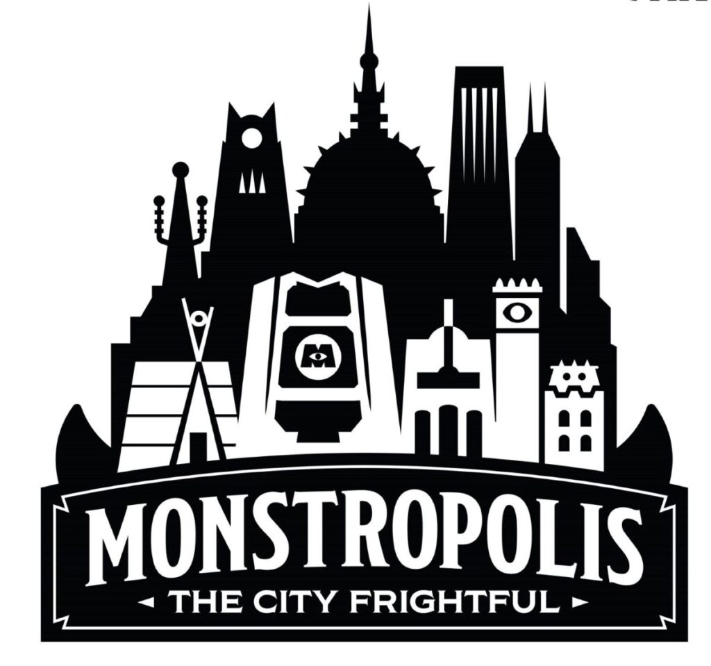 Monstropolis construction update - black and white graphic of the city