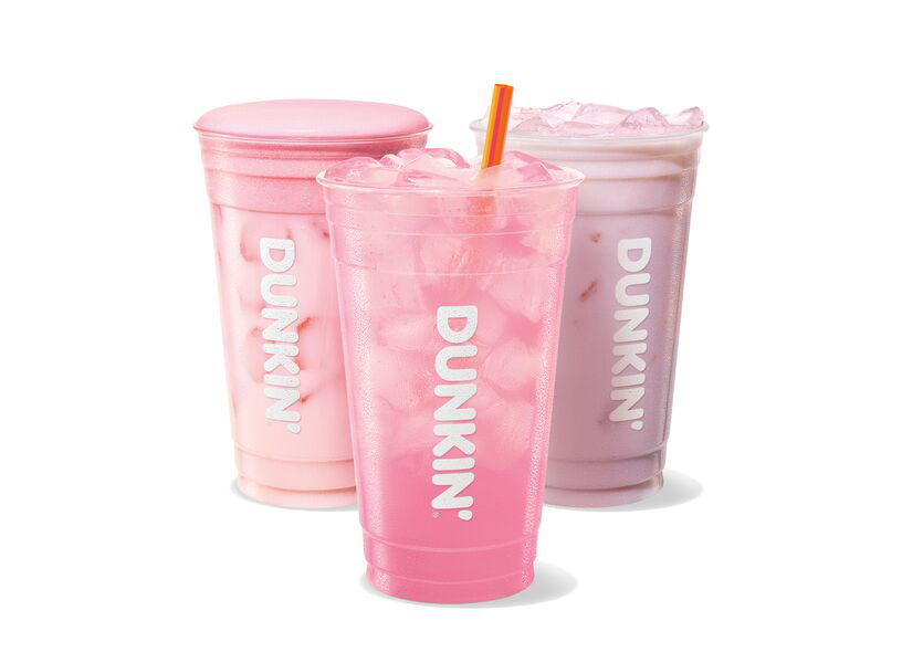 Dunkin Barbie menu promotion showing the Pink Pineapple drinks