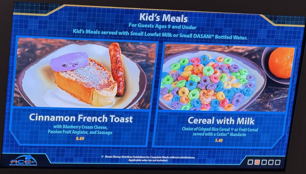 Satu'li Canteen Breakfast menu sign showing kids' meals