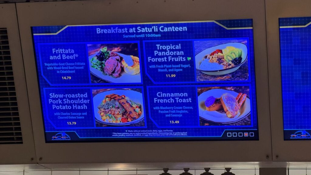 Satu'li Canteen Breakfast Review photo showing adult entree menu