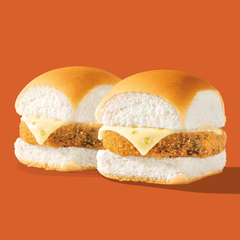 White Castle Veggie Slider promotional image showing two sliders