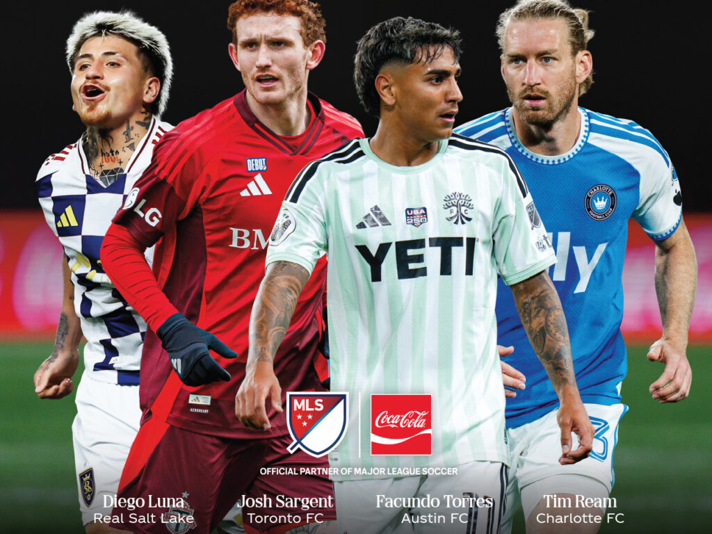 Denny's Match Day Getaway promotional image showing several MLS athletes