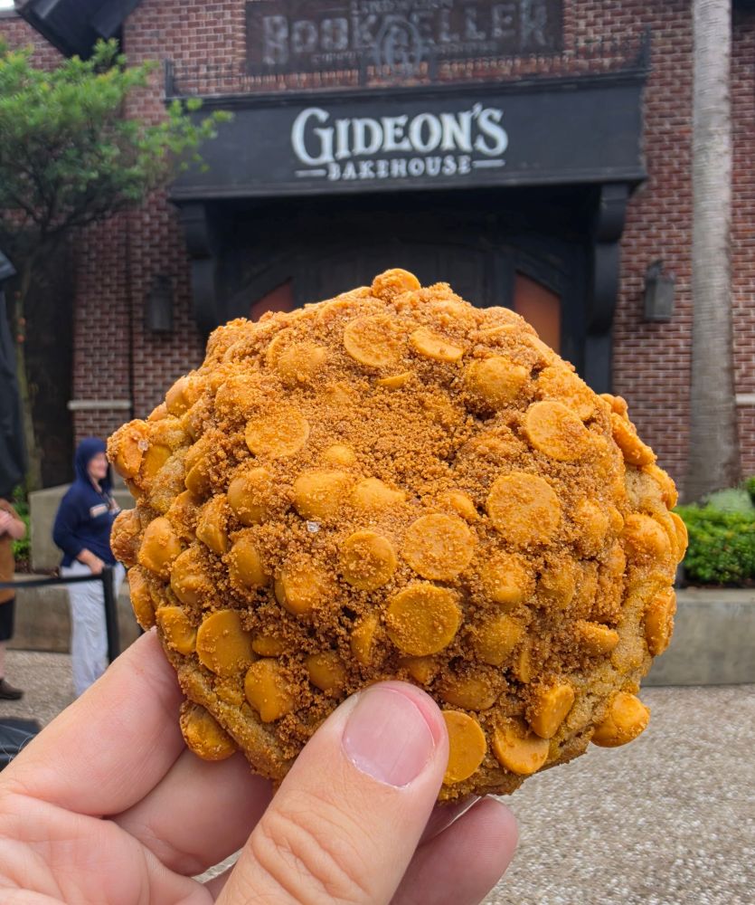 Gideon's Butterscotch Cookie shown in front of Gideon's Bakehouse