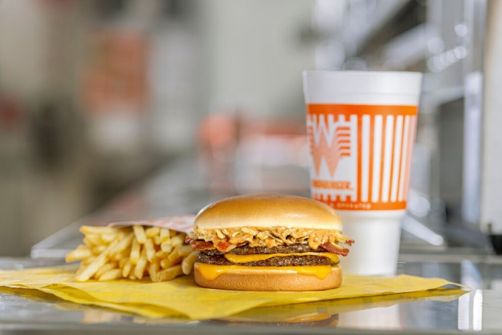 Whataburger Bacon Steakhouse Double meal with french fries and a soft drink for Whataburger Orlando promotion