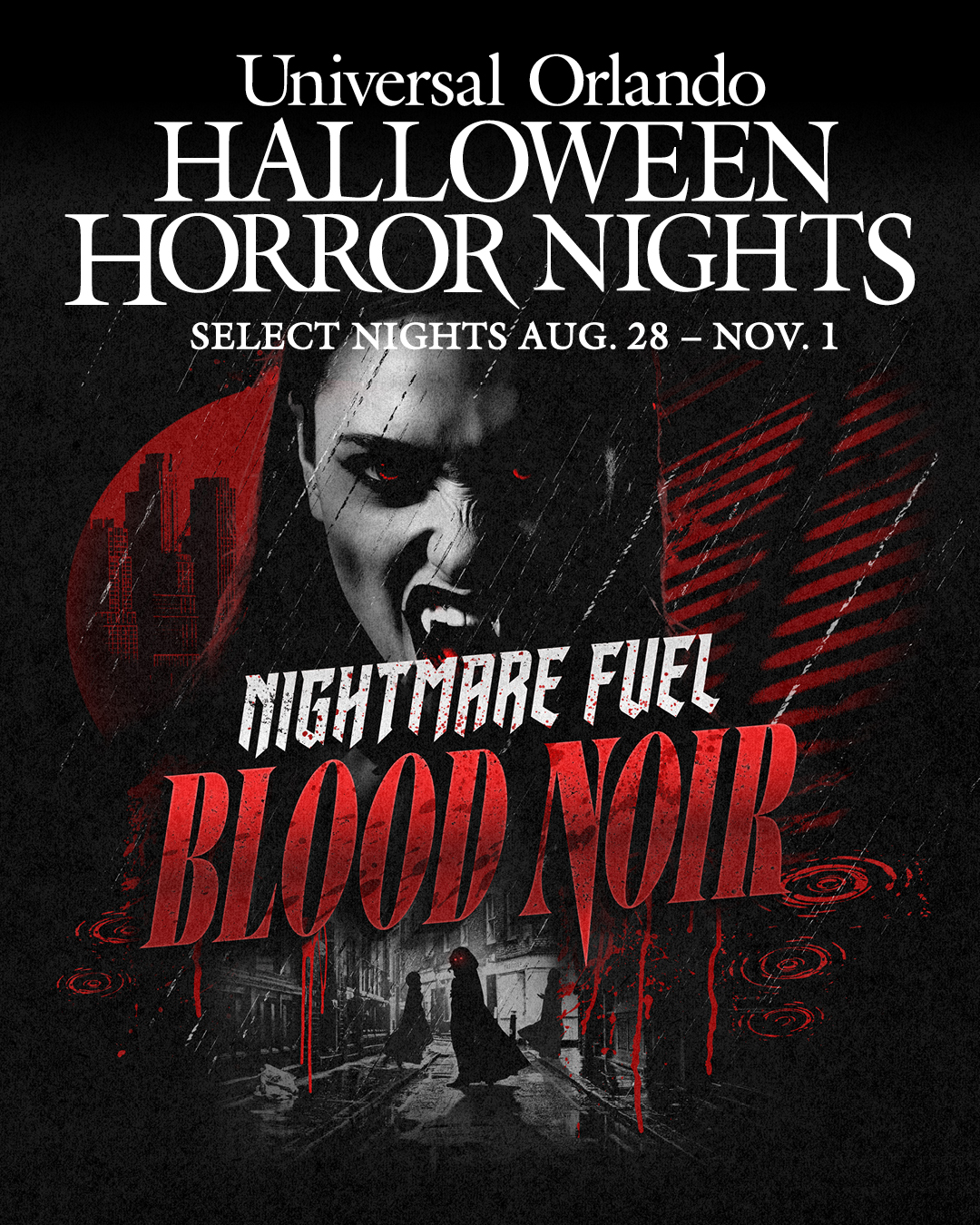 Nightmare Fuel HHN promotional image with the show name "Blood Noir."