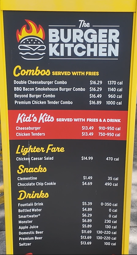 The Burger Kitchen at Legoland Florida Menu Board