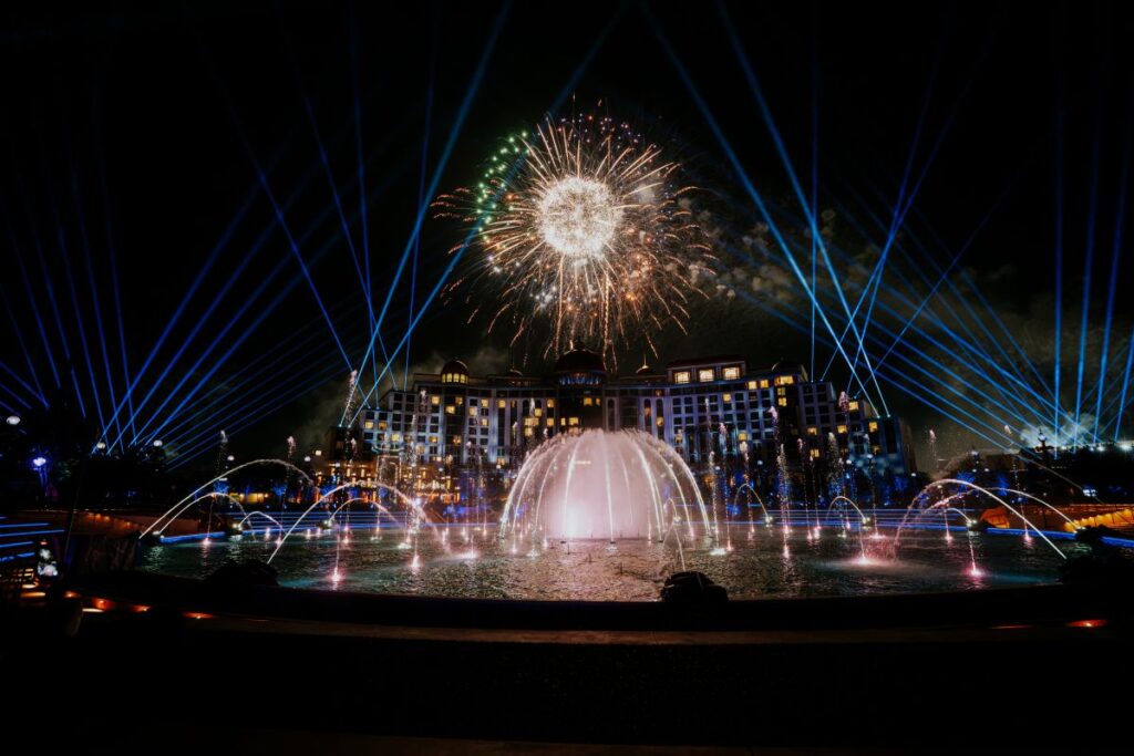 Universal Nights promotional image showing fireworks for Celestial Goodnight at Epic Universe