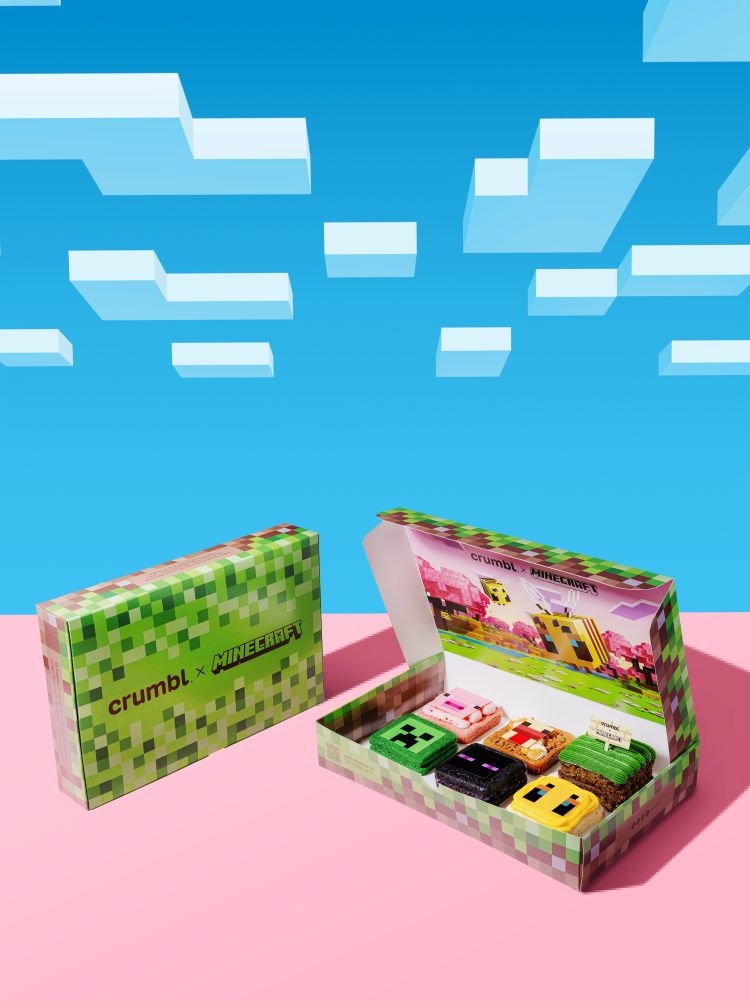 Crumbl Minecraft dessert lineup shown in a box, looking like it is from the video game
