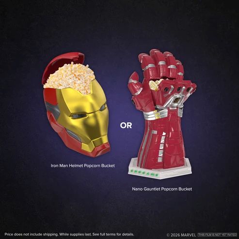 Marvel popcorn buckets displayed side by side