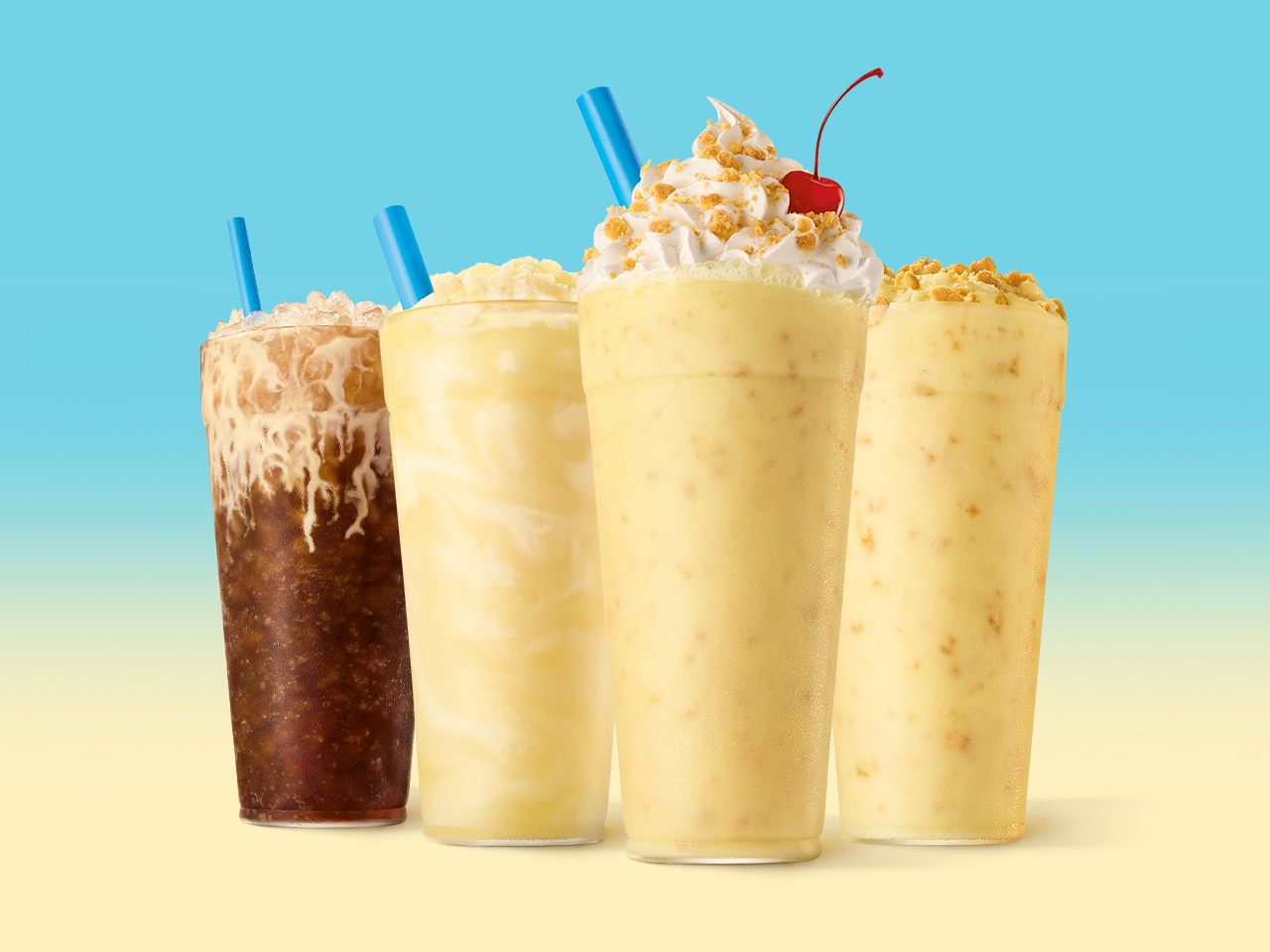 Sonic Banana Lineup promotional image showing four beverages