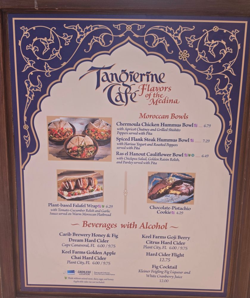 Menu board at tangierine cafe