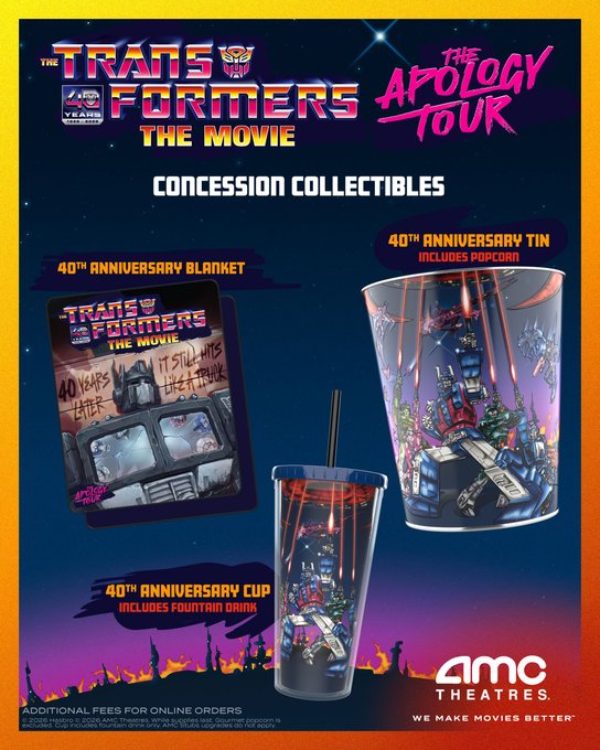 Transformers 40th Anniversary Popcorn Tin and collectibles promotional image from AMC