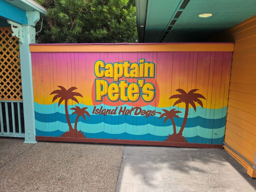 Colorful sign that reads Captain Pete's Island Hot Dogs