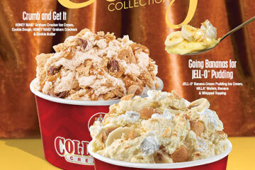 Cold Stone Fall Flavors showing the Going Bananas for JELL-O® Pudding and the Crumb and Get It Creations