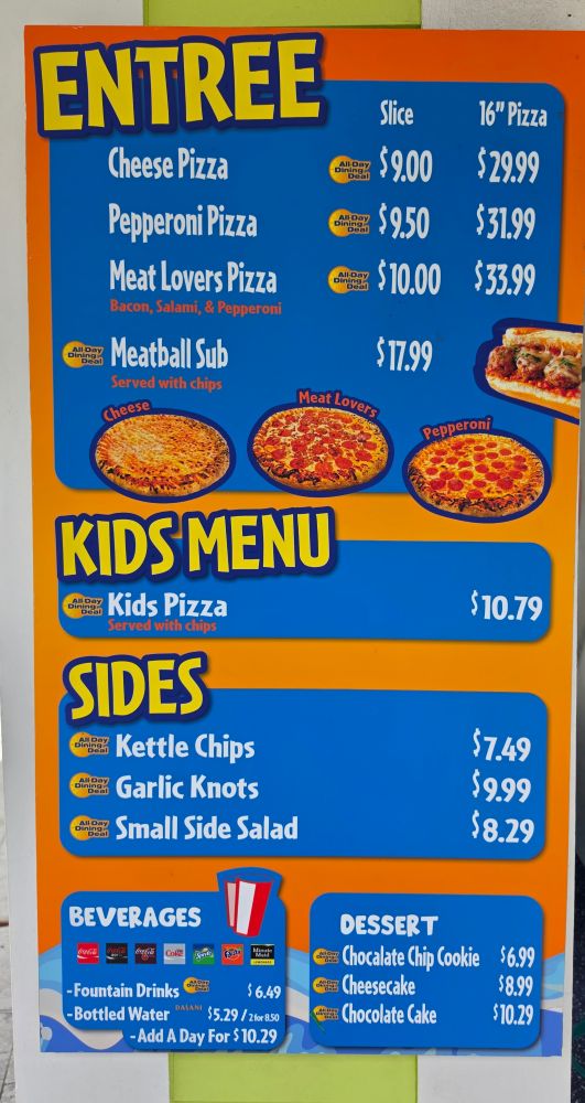 Colossal Pizza Adventure Island menu