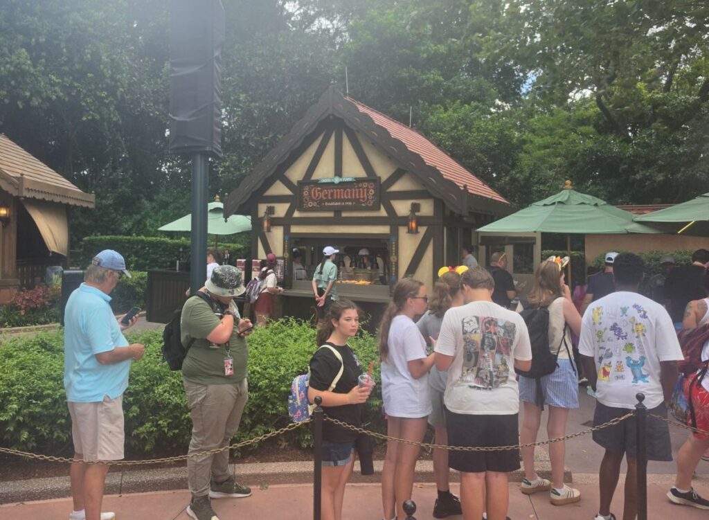 View of Germany Global Marketplace 2026 for Epcot Food & Wine with people lined up to order