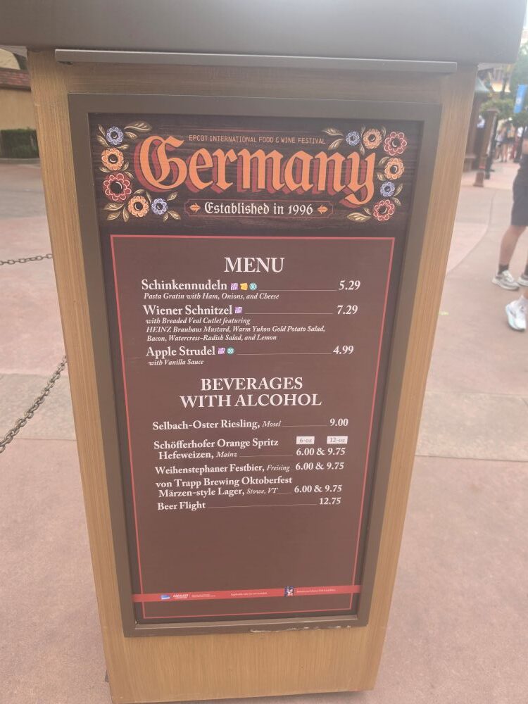 Germany Global Marketplace 2026 menu at Epcot Food & Wine