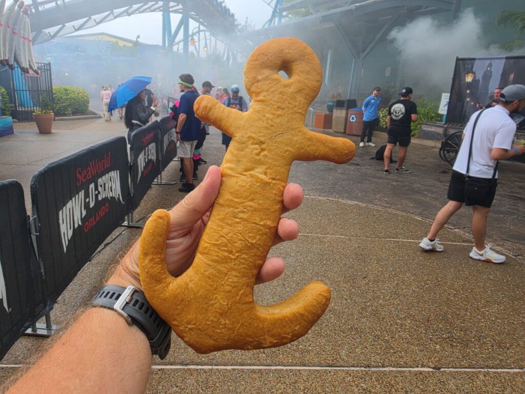 Hatchet Soft Pretzel is being held up near Nautilus Theatre for Howl-O-Scream Orlando