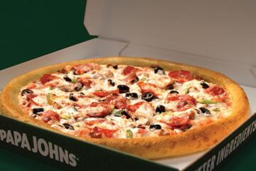 Papa Johns Works Deal promotional image showing a large Works pizza