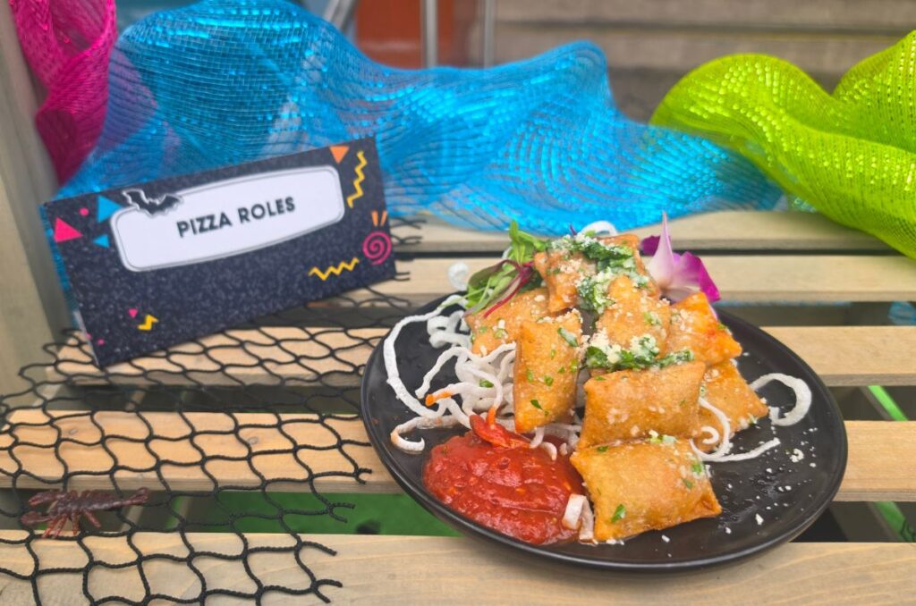 Pizza rolls seen during a media event with a seaside theme