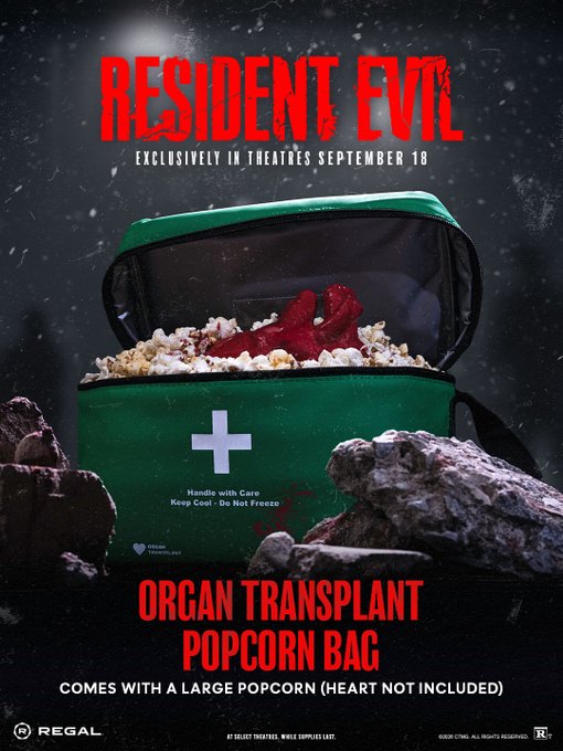 Resident Evil popcorn bag promotional image from Regal