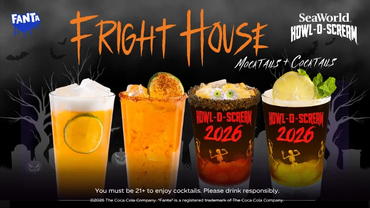 Official Howl-O-Scream image showing four beverages at the Fanta Fright house