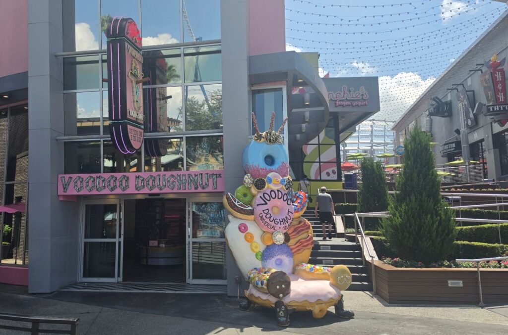 Storefront entrance and outdoor donut chair