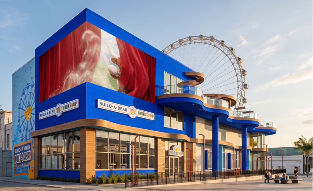 Rendering of exterior of Build-A-Bear ICON Park