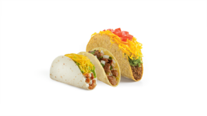 Del Taco Tacoberfest promotional image showing three types of tacos