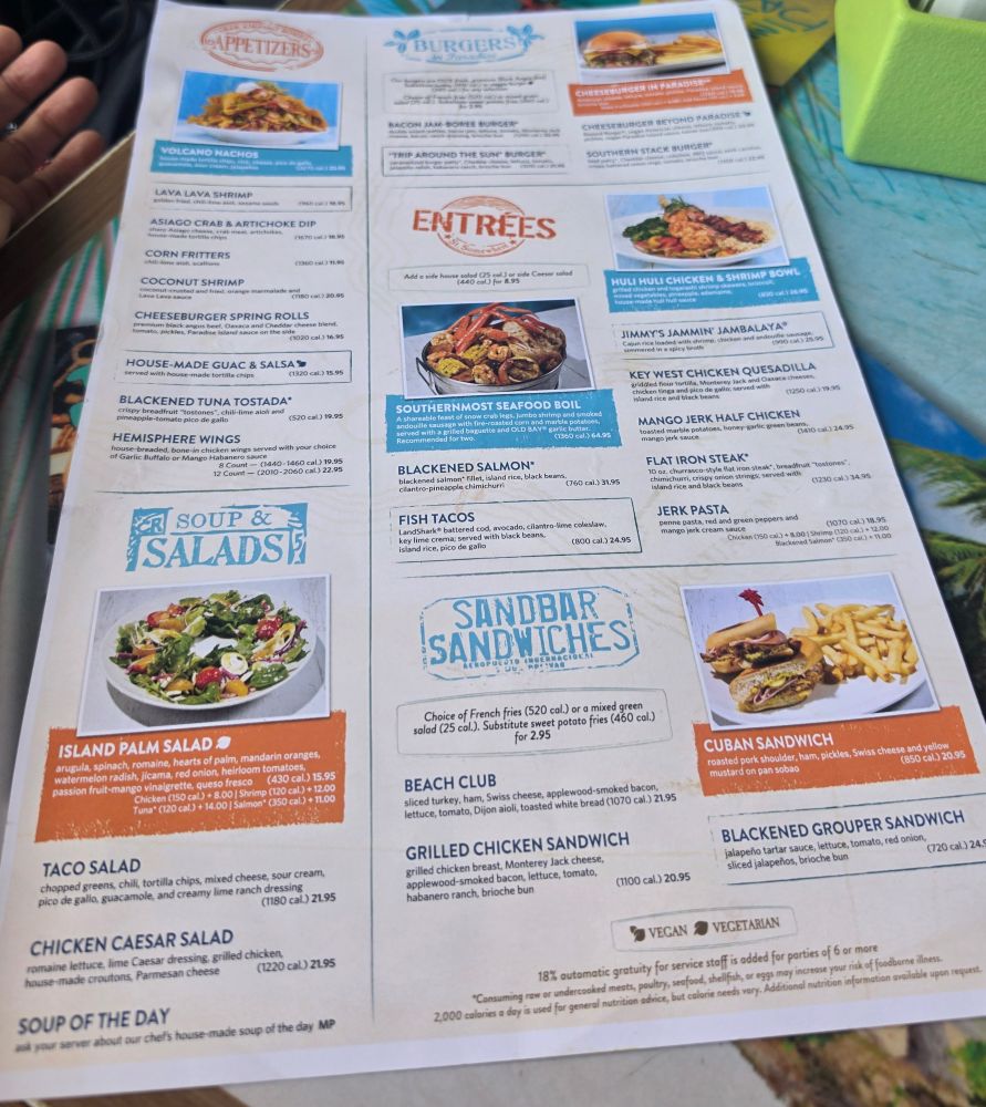 Jimmy Buffet's Margaritaville Universal CityWalk Orlando menu October 2026