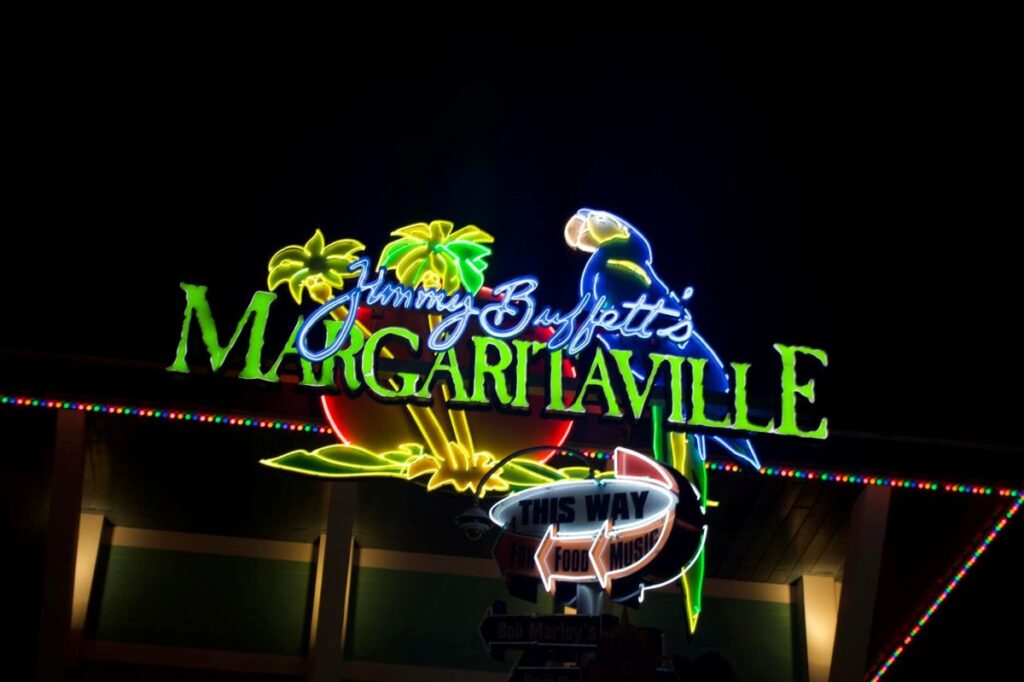 Exterior neon sign at Jimmy Buffet's Margaritaville Universal CityWalk Orlando