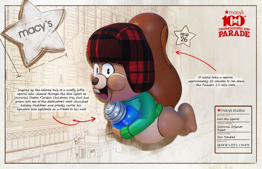 Earl the Squirrel Balloon rendering for Macy's Thanksgiving Day Parade