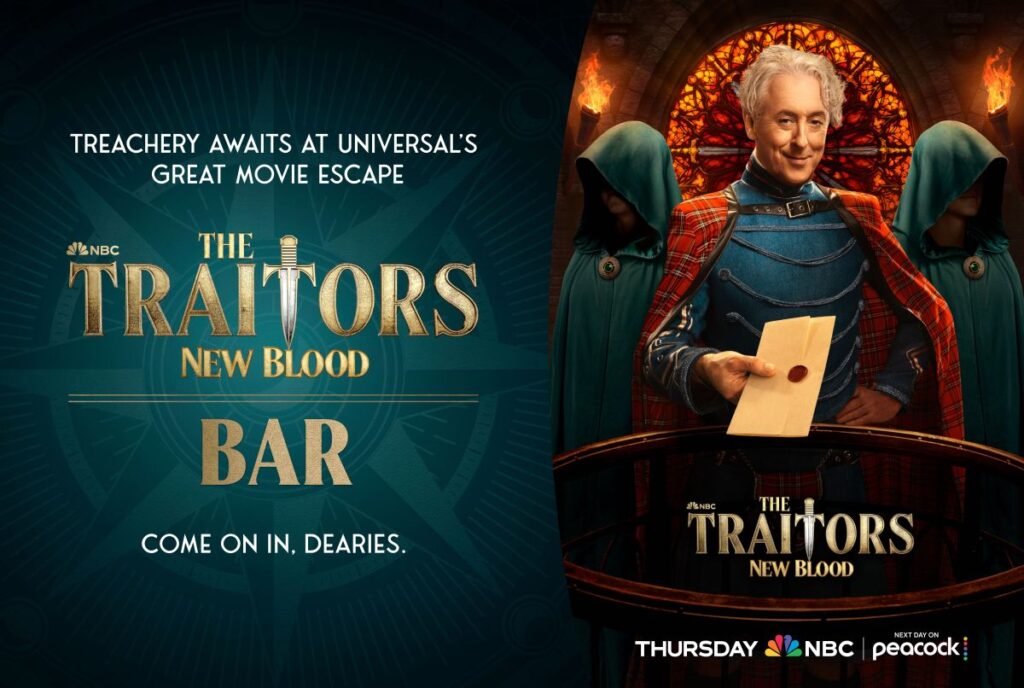 The Traitors New Blood Bar at Universal Orlando promotional image showing Alan Cumming