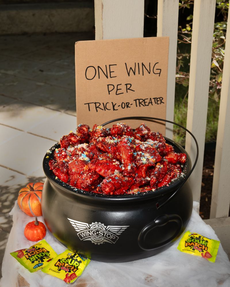 Wingstop Sour Patch Kids promotional image showing wings in a bowl for trick-or-treaters